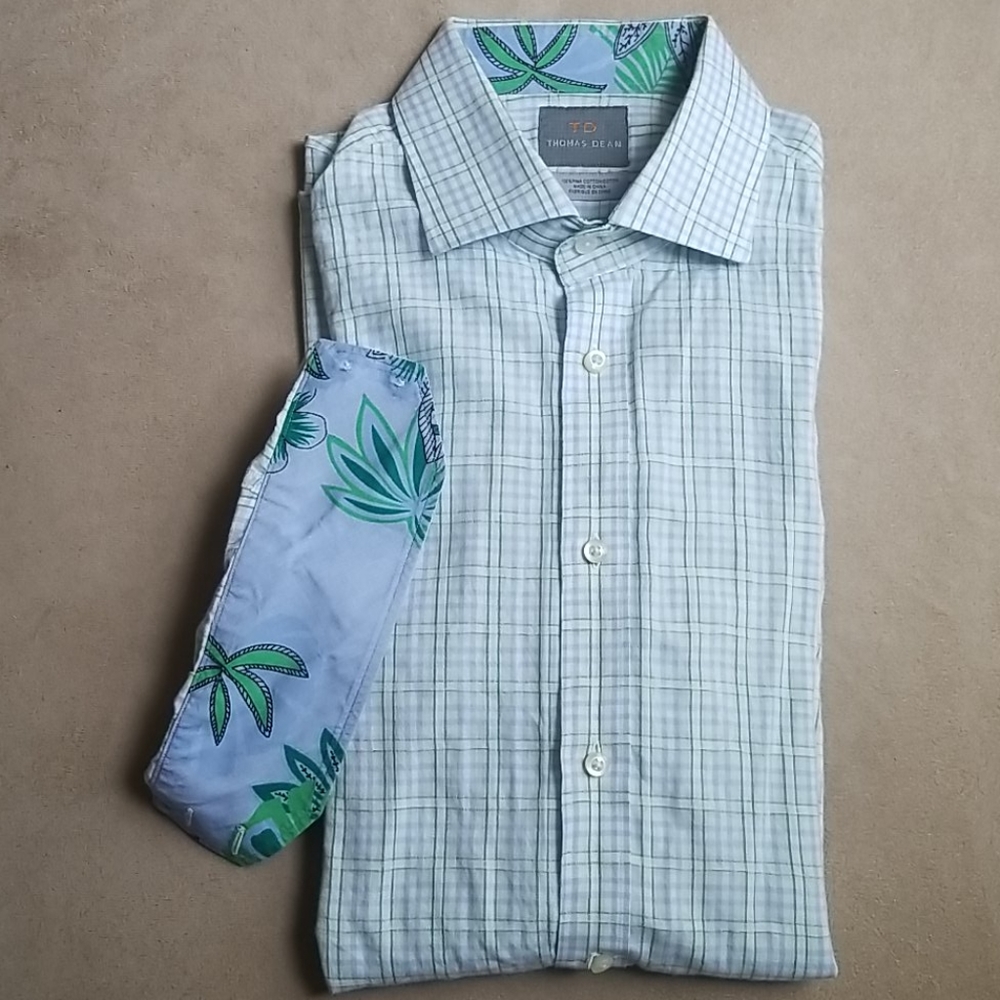 Thomas Dean Large Green Plaid Button Down Shirt